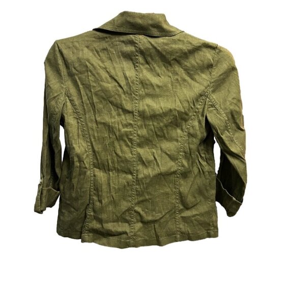 Chico's Women's Open-Front Olive Green Jacket with Notch Collar - Picture 2 of 6